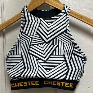The Chestee Black and White Geometric Sports Bra